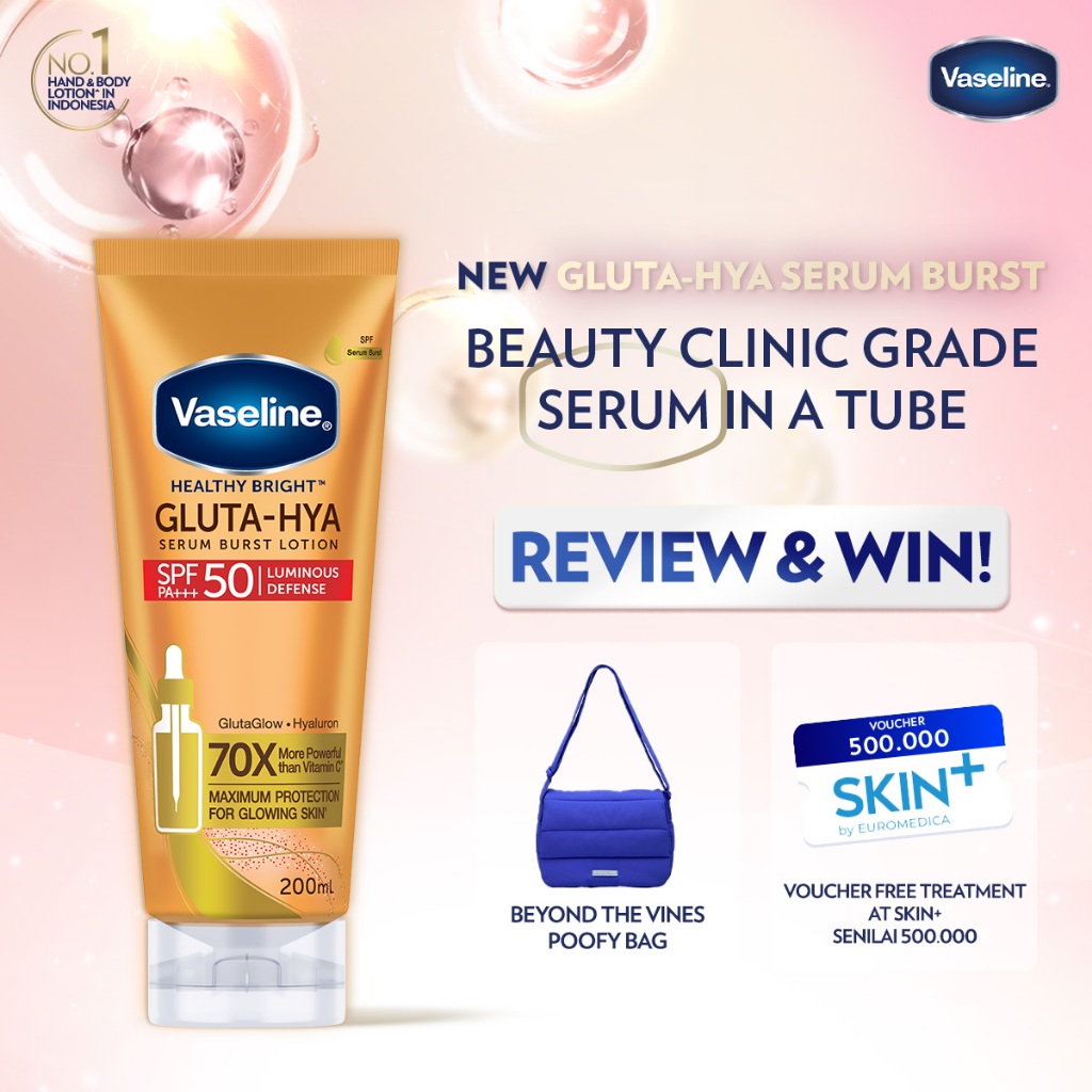 Vaseline Gluta-Hya Serum Burst Sunscreen SPF 50 PA+++ 200ml - Body Serum Sunscreen Mencerahkan