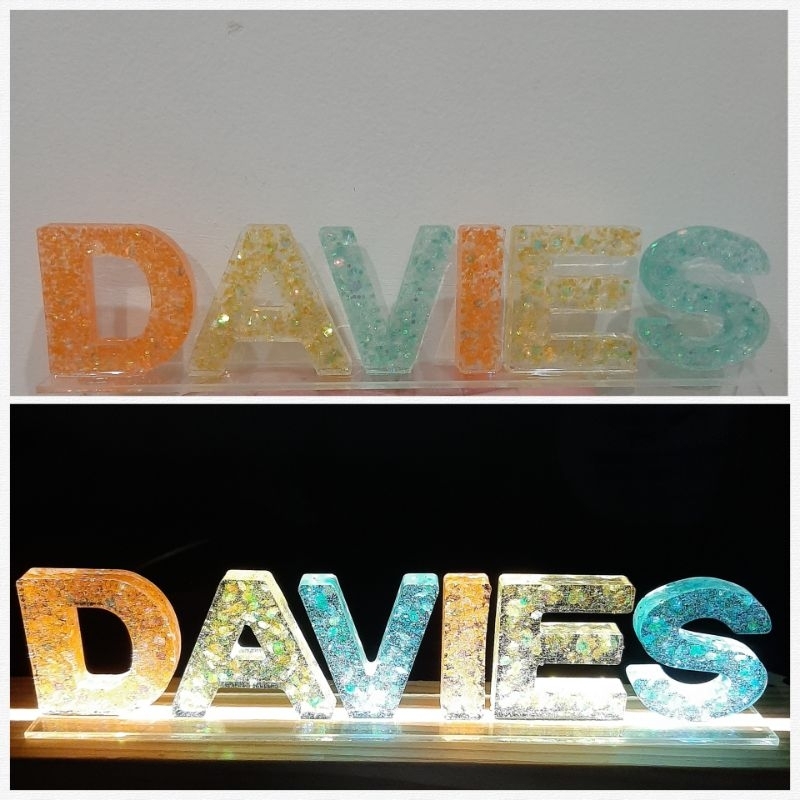 Lampu tidur custom nama resin lampu LED hias glitter lampu kamar