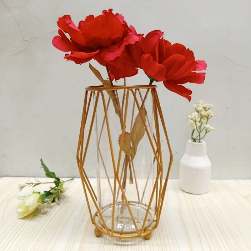 Vas Meja/ Hiasan Meja Vas Meja Belah ketupat Gold Vas Besar Hidroponik Vas Rangkaian Bunga Ornamen M