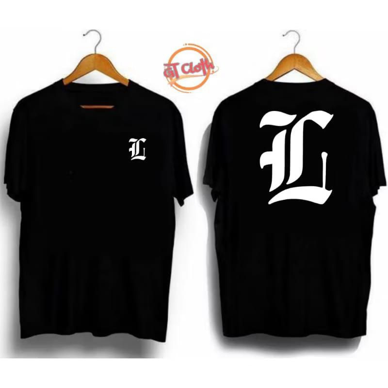 "KAOS DISTRO INISIAL GOTHIC FONT L / KAOS KEREN KEKINIAN / UNISEX BAHAN COTTON COMBAT 30S