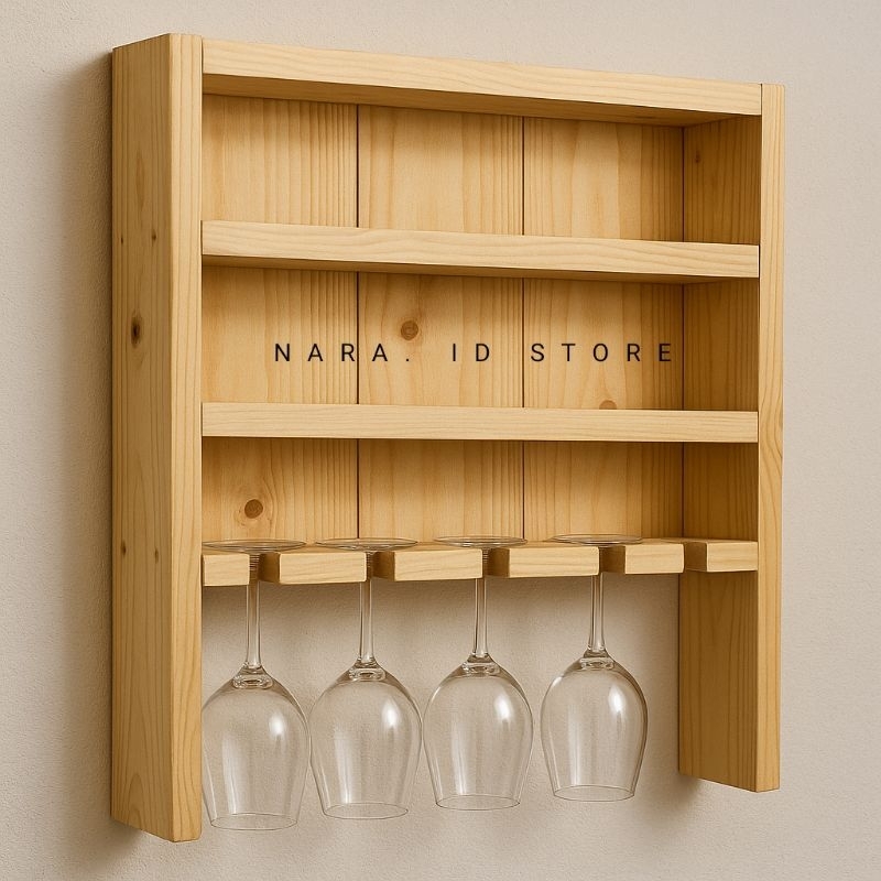 Rak gelas kayu dinding minimalis berkualitas