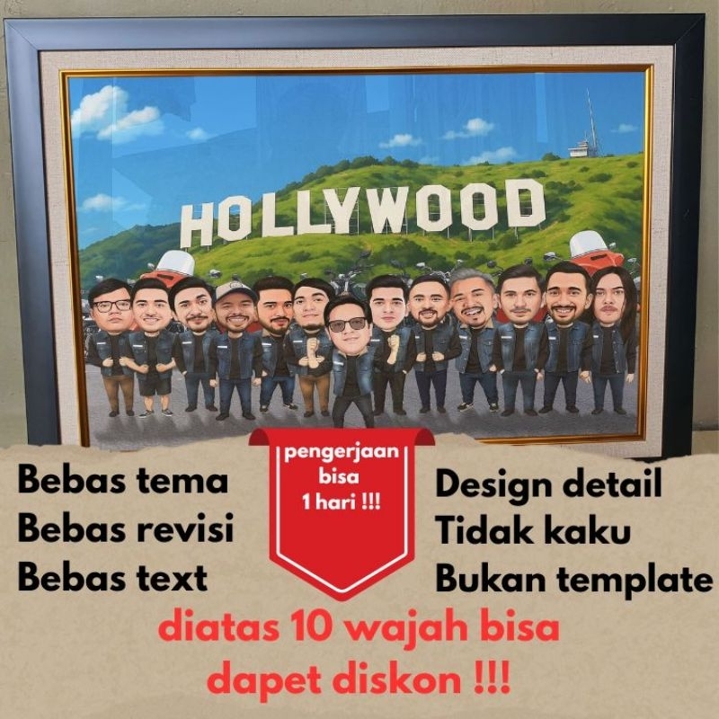 Karikatur dengan bingkai minimalis ukuran A3 untuk 1 Wajah