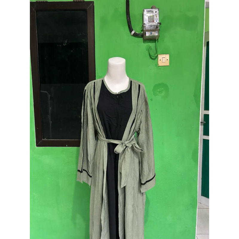 abaya warna sage mix hitam LD 110 PB 140