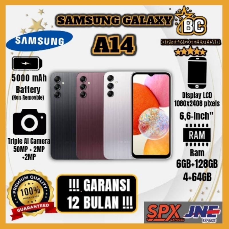 [NEW LAUNCH] HP SAMSUNG A14 Ram 4/64/6+128GB Camera 50MP + Display 6,6 inches + Battery 5000mAh + Fa
