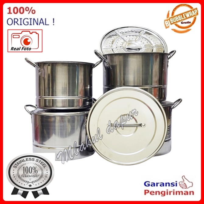 Panci Stainless Tinggi Plus Steamer Panci Liwet Nasi Dandang Kukus Nasi Stockpot Stainless