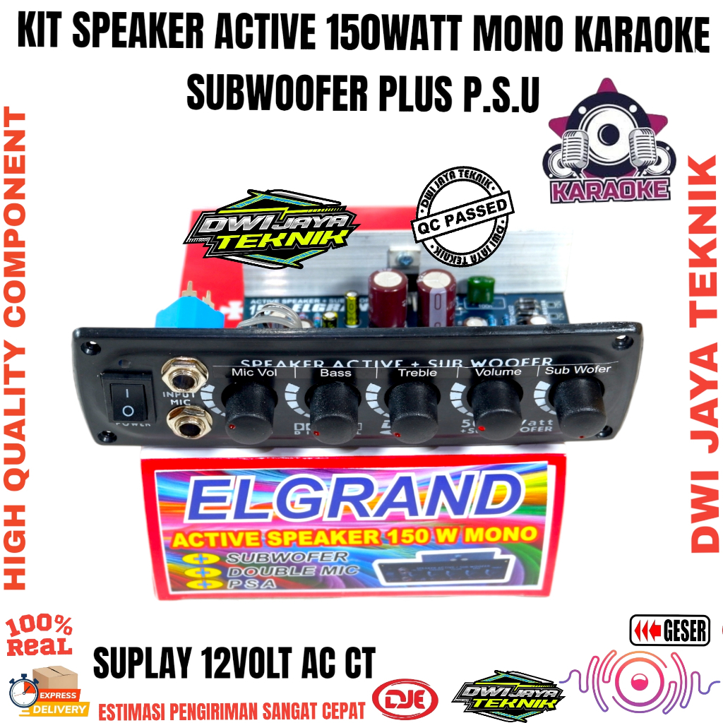 Kit Speaker Active 150Watt Mono Karaoke Subwoofer Plus Power Suplay