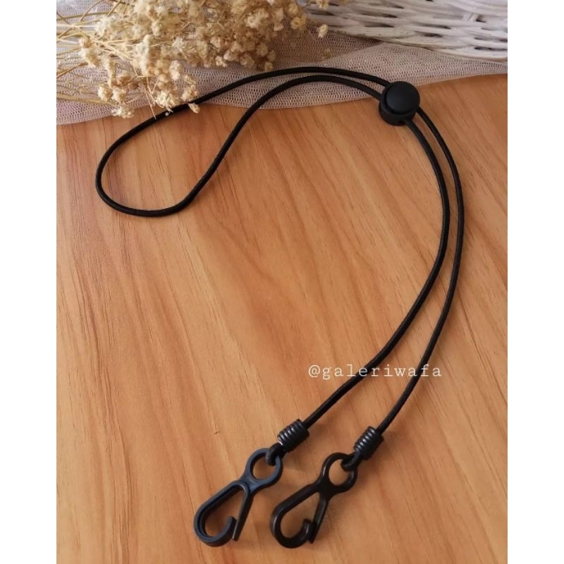 strap masker black/kalung tali rantai masker cowok hitam 2in1 simple mewah