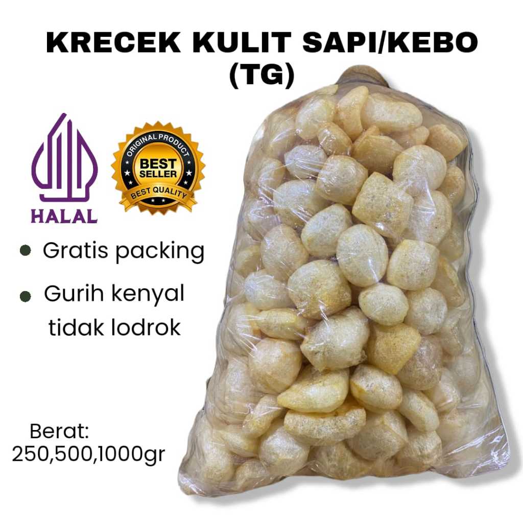 

KRECEK KULIT SAPI/KEBO (TG), KENYAL GURIH HALAL, COCOK UNTUK MASAKAN GUDEK, SAMBAL GORENG