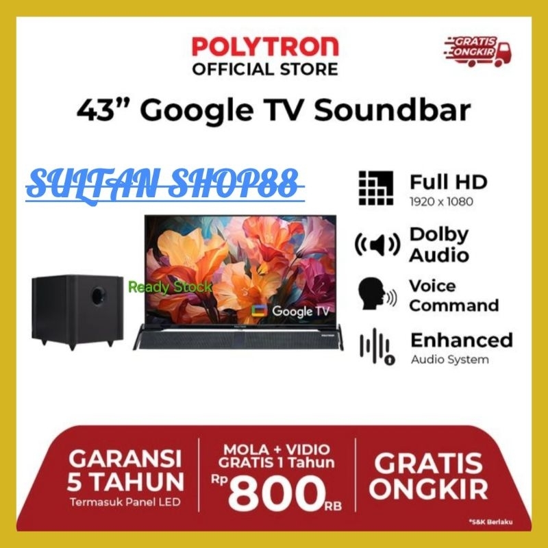 POLYTRON GOOGLE TV PLD43BG9058 43 INCH CINEMAX SOUNDBAR l POLYTRON 43BG9058 GOOGLE TV WITH CINEMAX S
