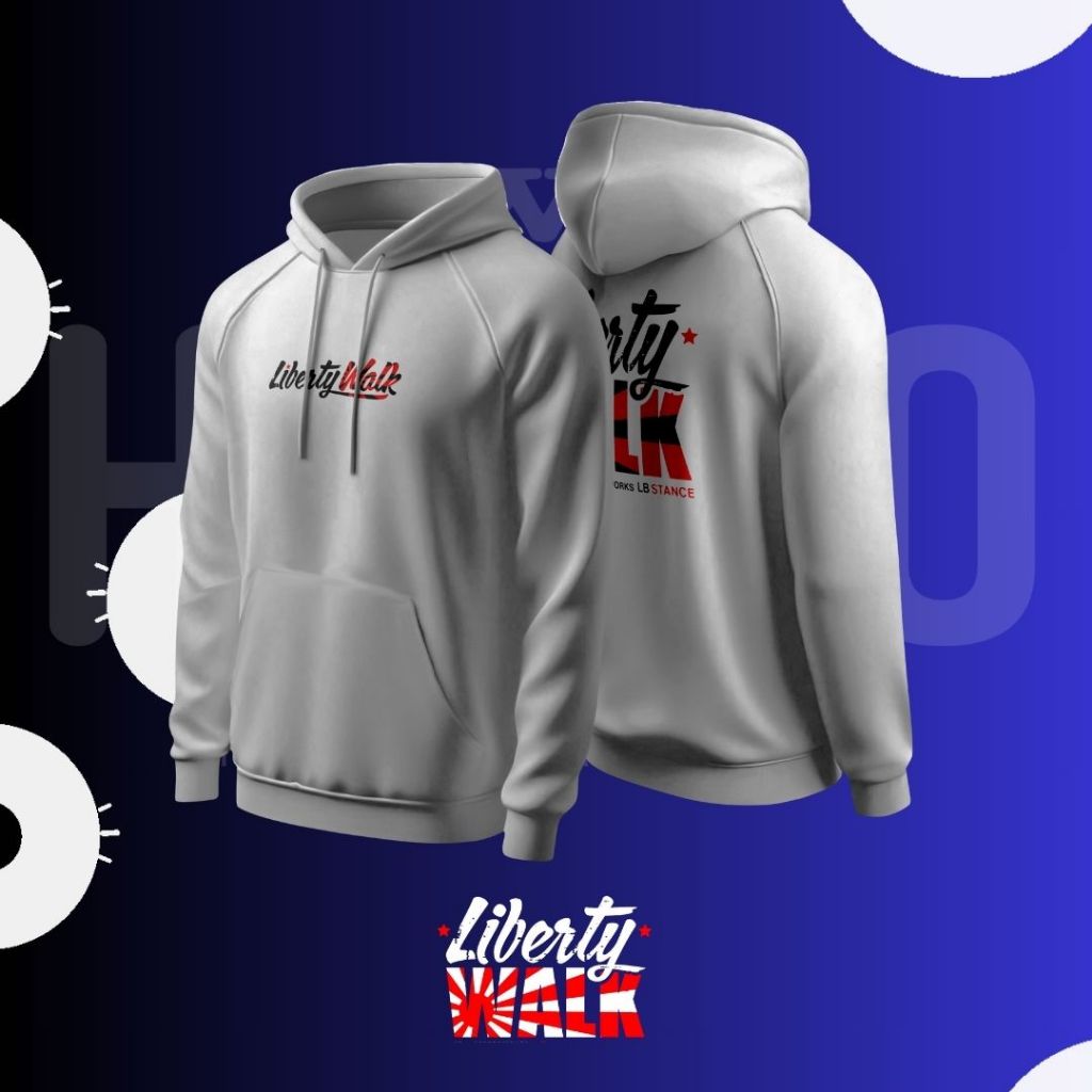 Hoodie Jumper HSCLO LIBERTY WALK LBWK  WHITE HOODIE  Big Size Bahan Katun Fleece Ukuran Jumbo XS - 5