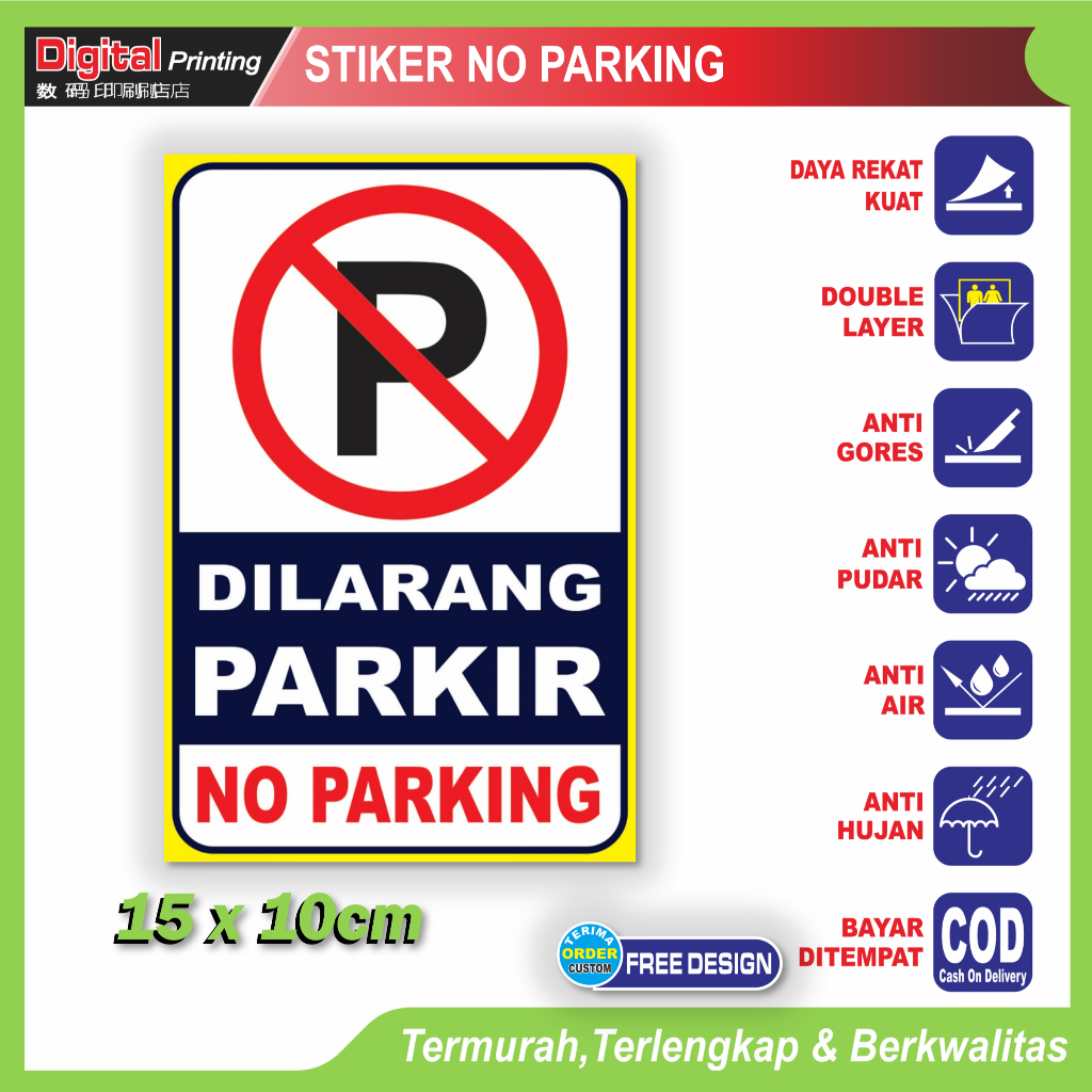 

Stiker tulisan dilarang parkir no parking peringatan bebas motor mobil toko rumah kantor dll