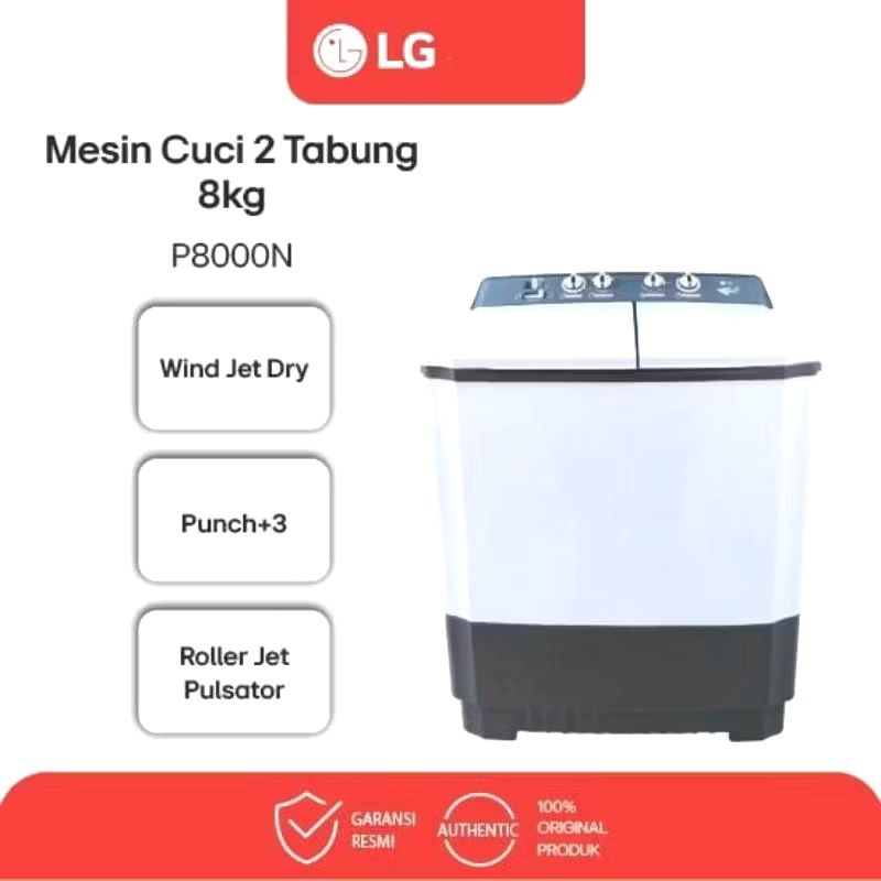 Mesin Cuci 2 Tabung LG- P8000N 8 Kg/ Mesin Cuci 2 Tabung LG