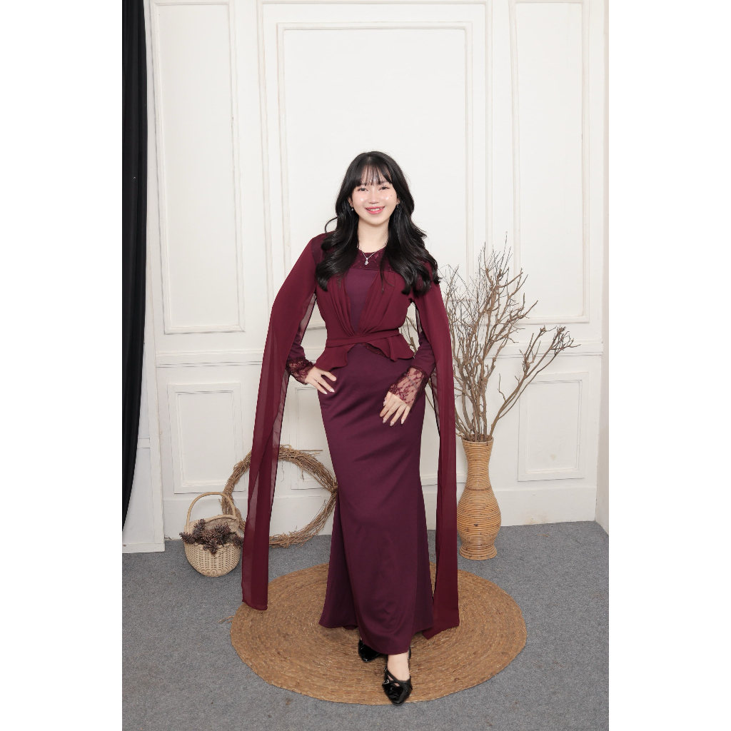 Hanum Dress Kondangan Melayu Bahan Ceruty Model Terbaru