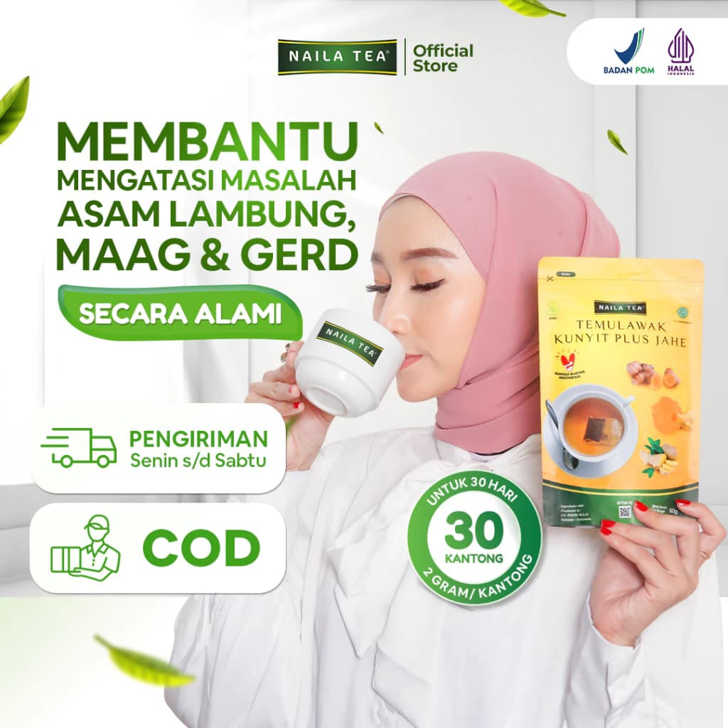 

Naila Tea Asam Lambung, GERD & Maag - Teh Temulawak + Kunyit + Jahe - BPOM Halal