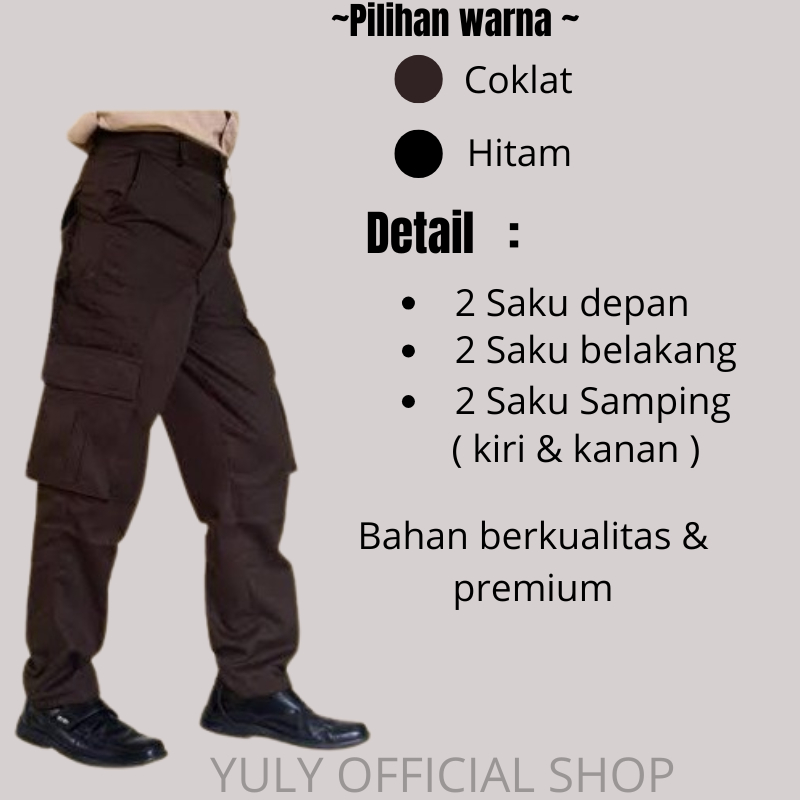 Celana Pramuka/ Hitam PDL Cargo Saku (6) SMP , SMA , PEMBINA