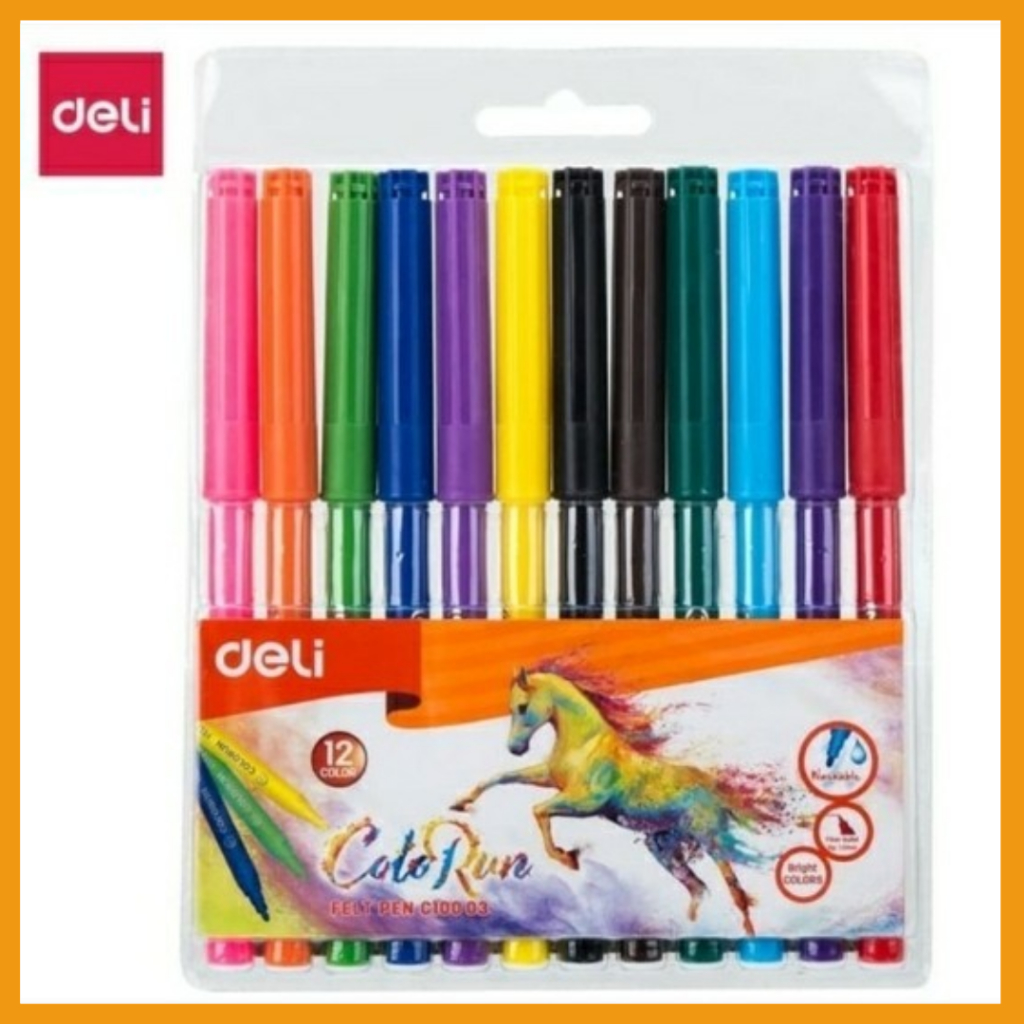 

DELI Spidol warna felt pen 12, 18 dan 24 warna