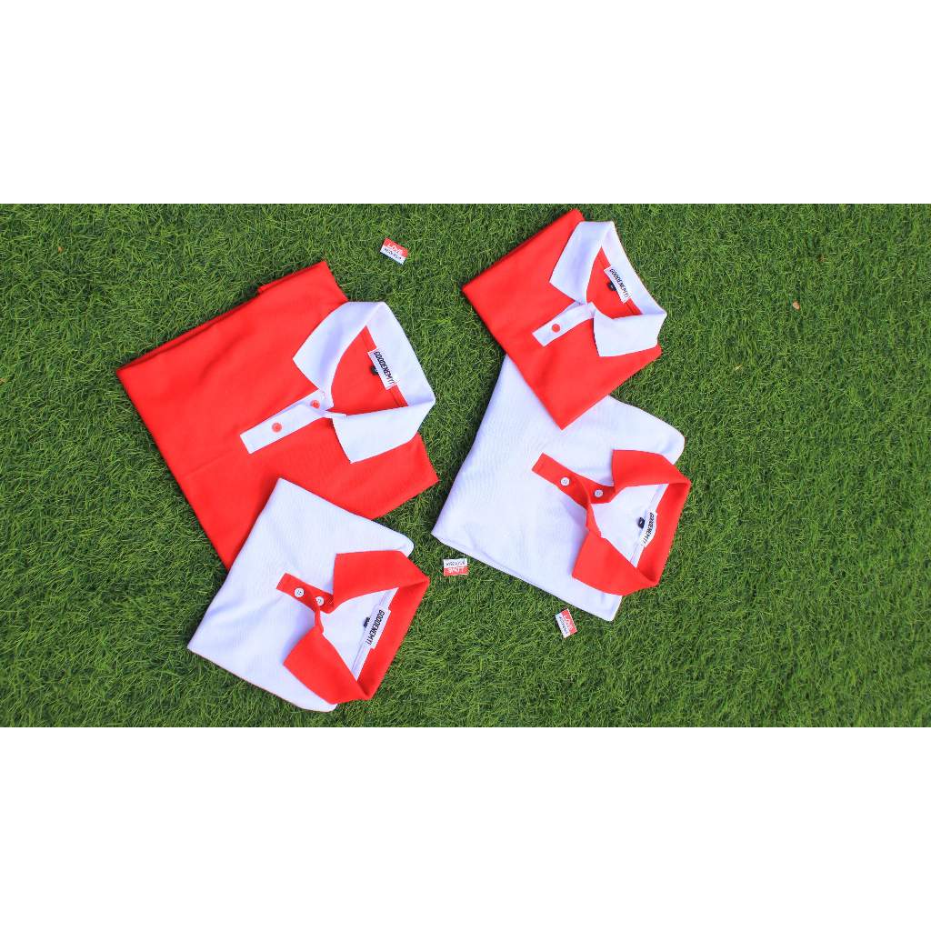 Kaos Polo Kerah Couple Keluarga Merah Putih Ayah dan Anak Cotton Pique 24s