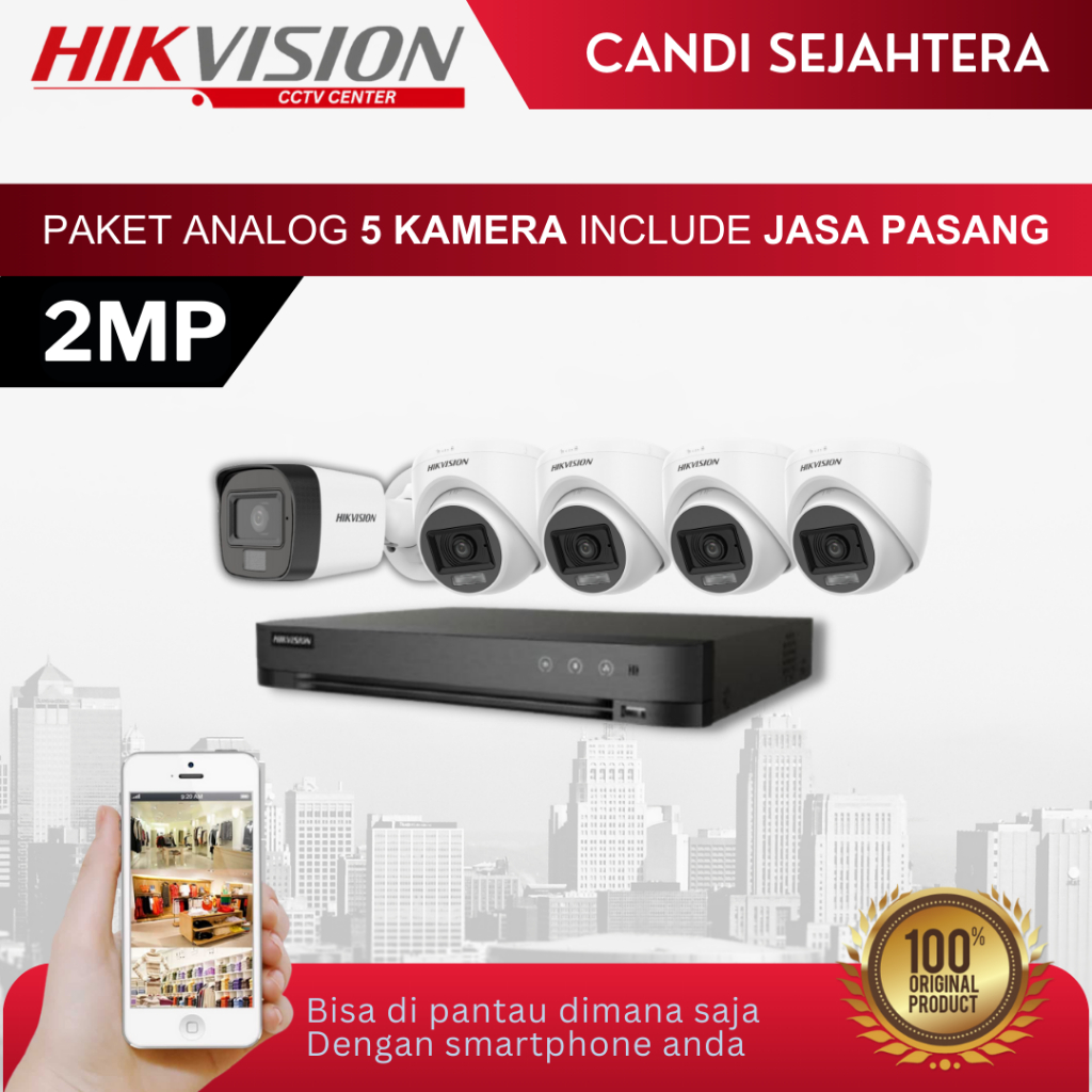 PAKET CCTV HIKVISION 2MP 5 KAMERA + INSTALASI & ONLINE DI HP