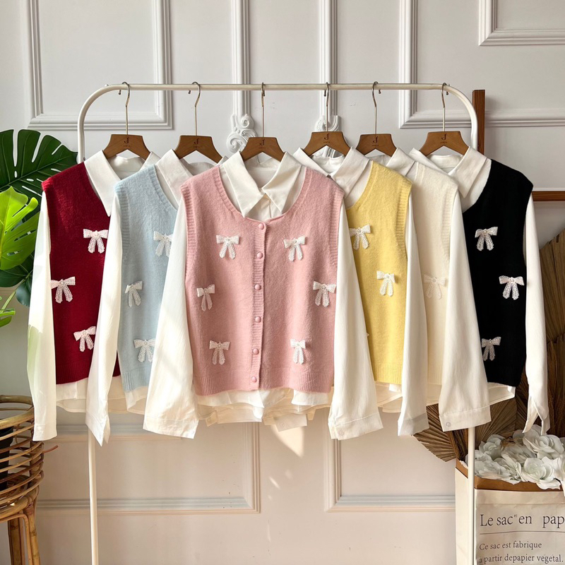 Set Kemeja Vest Rajut Import / Atasan Kemeja Wanita Import