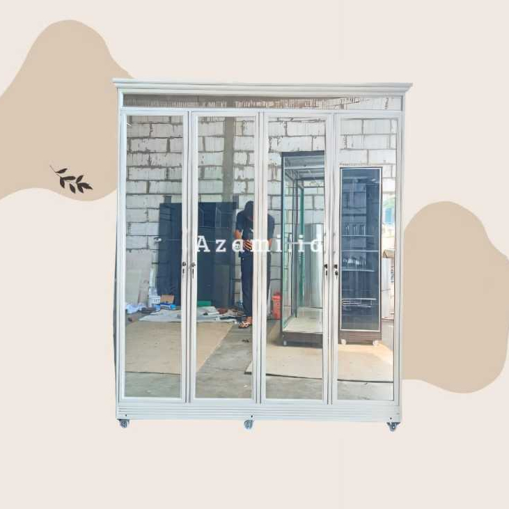 Lemari kaca aluminium 4 pintu