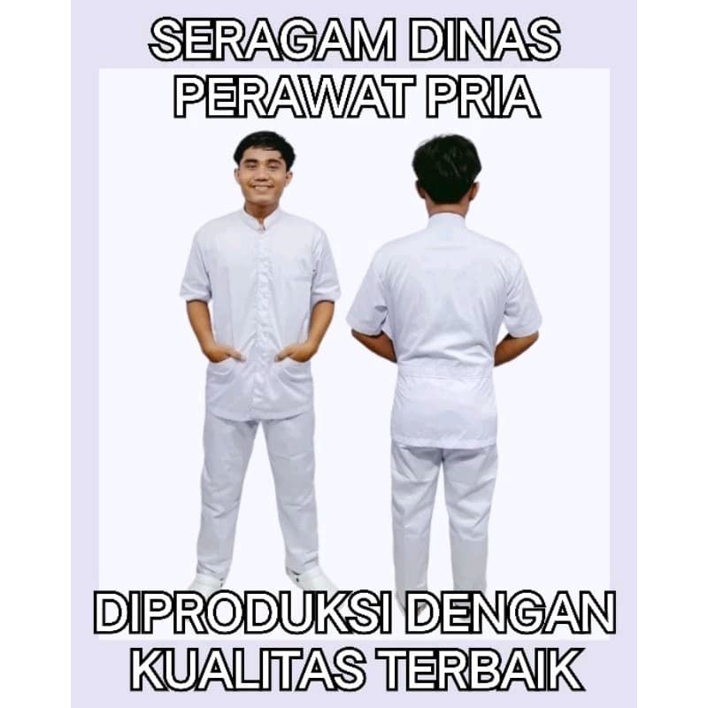 Baju Perawat Pria / Perawat / Nurse Pria / seragam putih / Dinas perawat