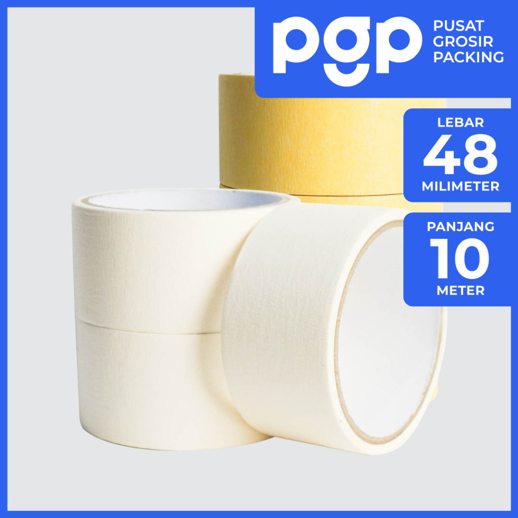 Lakban Kertas / Masking Tape Cream / Kuning 48mm x 10 Meter | 1 Slop Isi 6 Pcs/Roll | Lakban Murah B