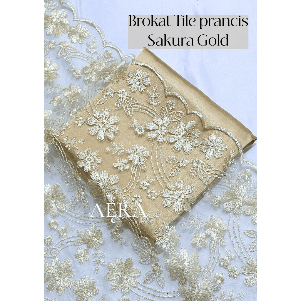 0,5 meter Kain Tile Etnik/ Tile Sapto/ Bahan Brokat Kebaya GOLD