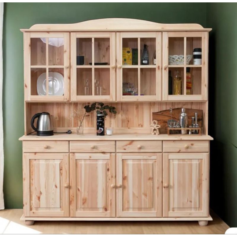 Lemari Dapur Kayu Jati Klasik Minimalis – 6 Pintu & 3 Laci, Natural Finishing