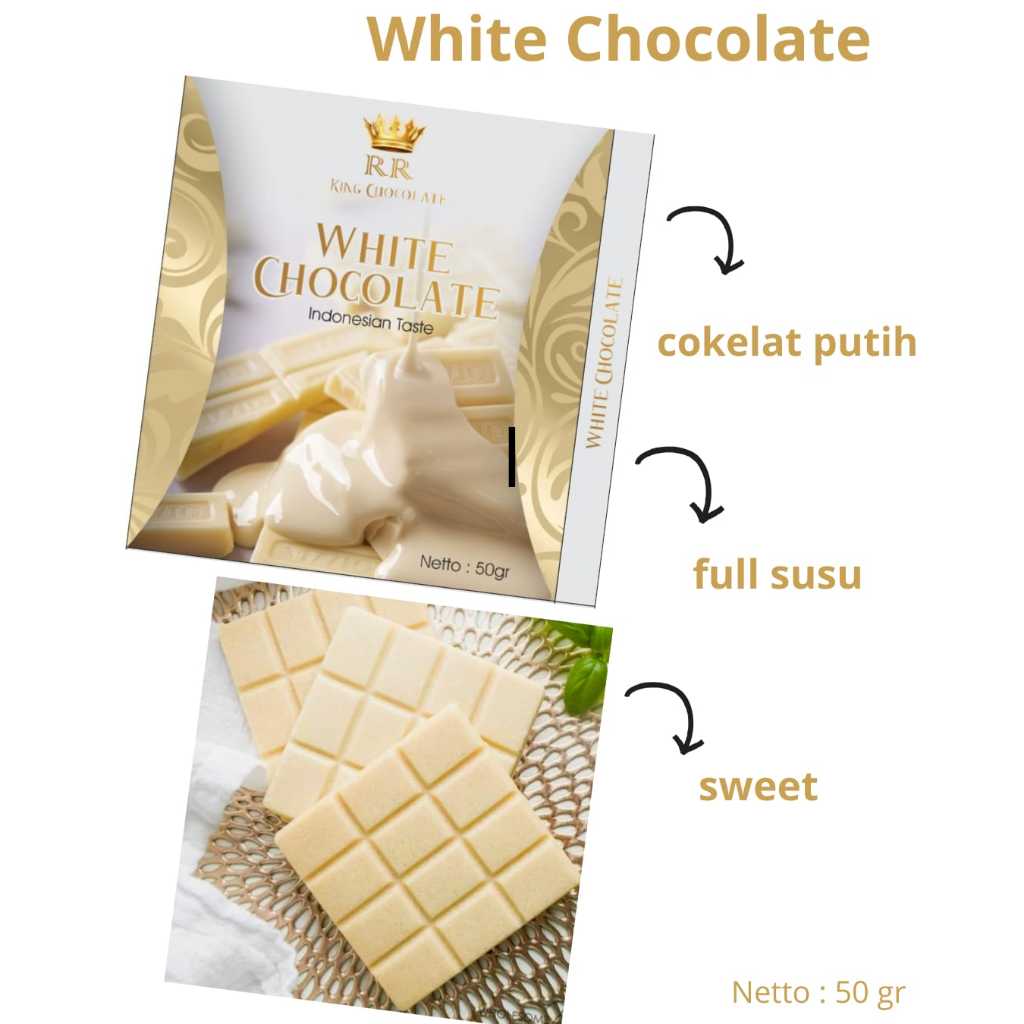 

White Chocolate Netto 50gram.
