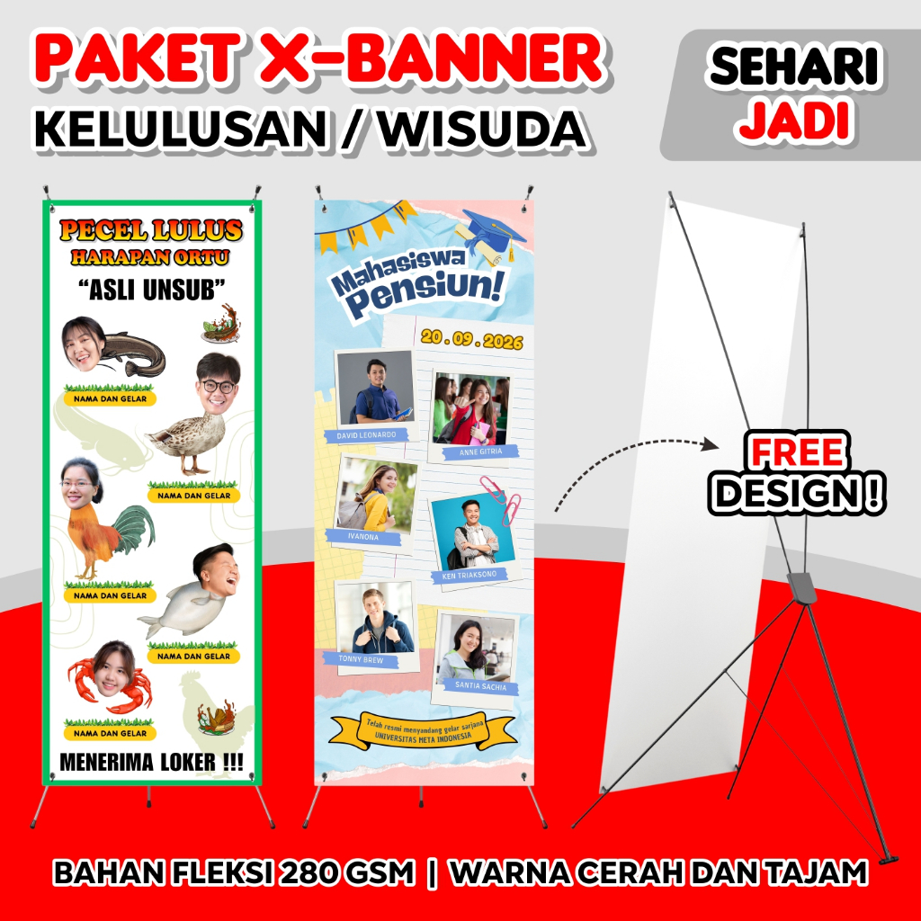 Paket Stand Banner X Banner Acara Wisuda Kelulusan Kocak Elegan Lucu