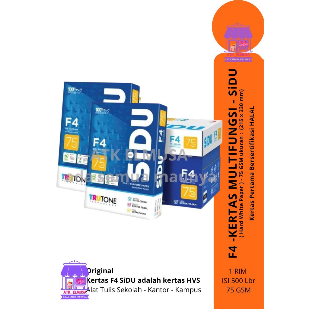 

Kertas HVS F4 SiDU (Sinar Dunia) Kertas Multifungsi dengan ukuran 215 x 330 mm