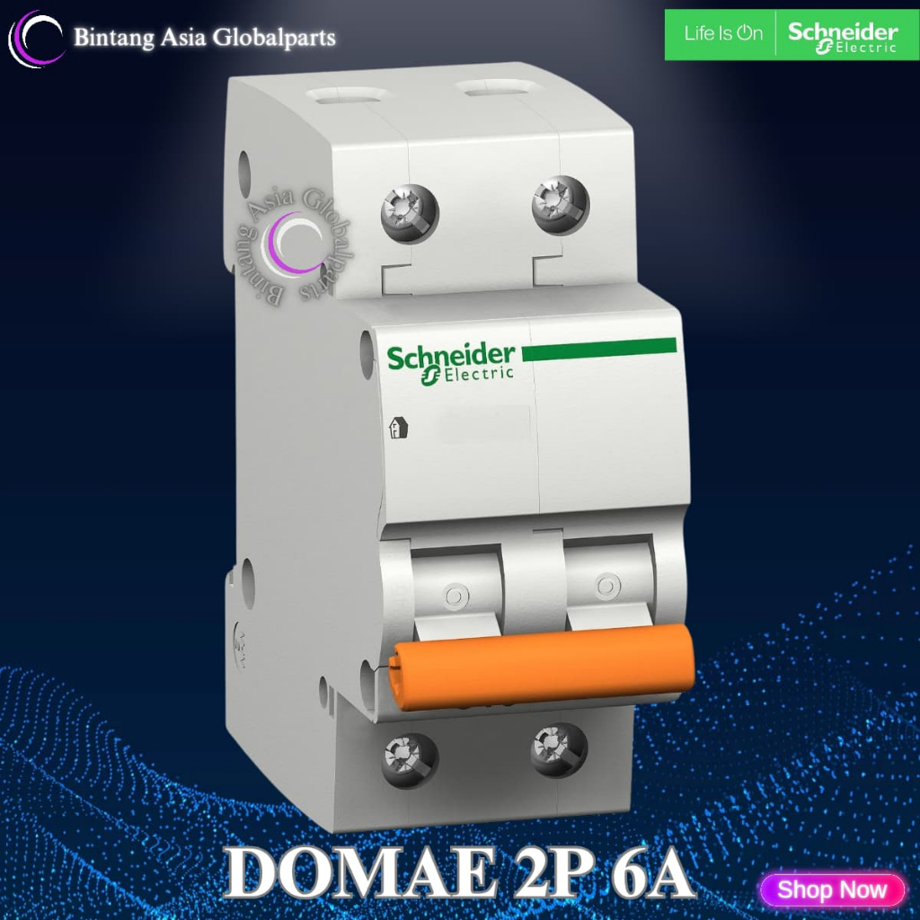 MCB 2p 6a Schneider Domae Original / MCB 2 Phase 6 Ampere DOM11230SNI / MCB 2 Pole 6a