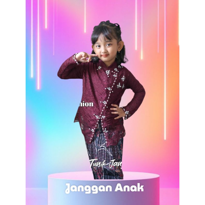 Kebaya Anak Cantik Mewah / Kebaya Janggan Brokat mix Payet / Baju Anak Kebaya Gamis muslimah usia 4-