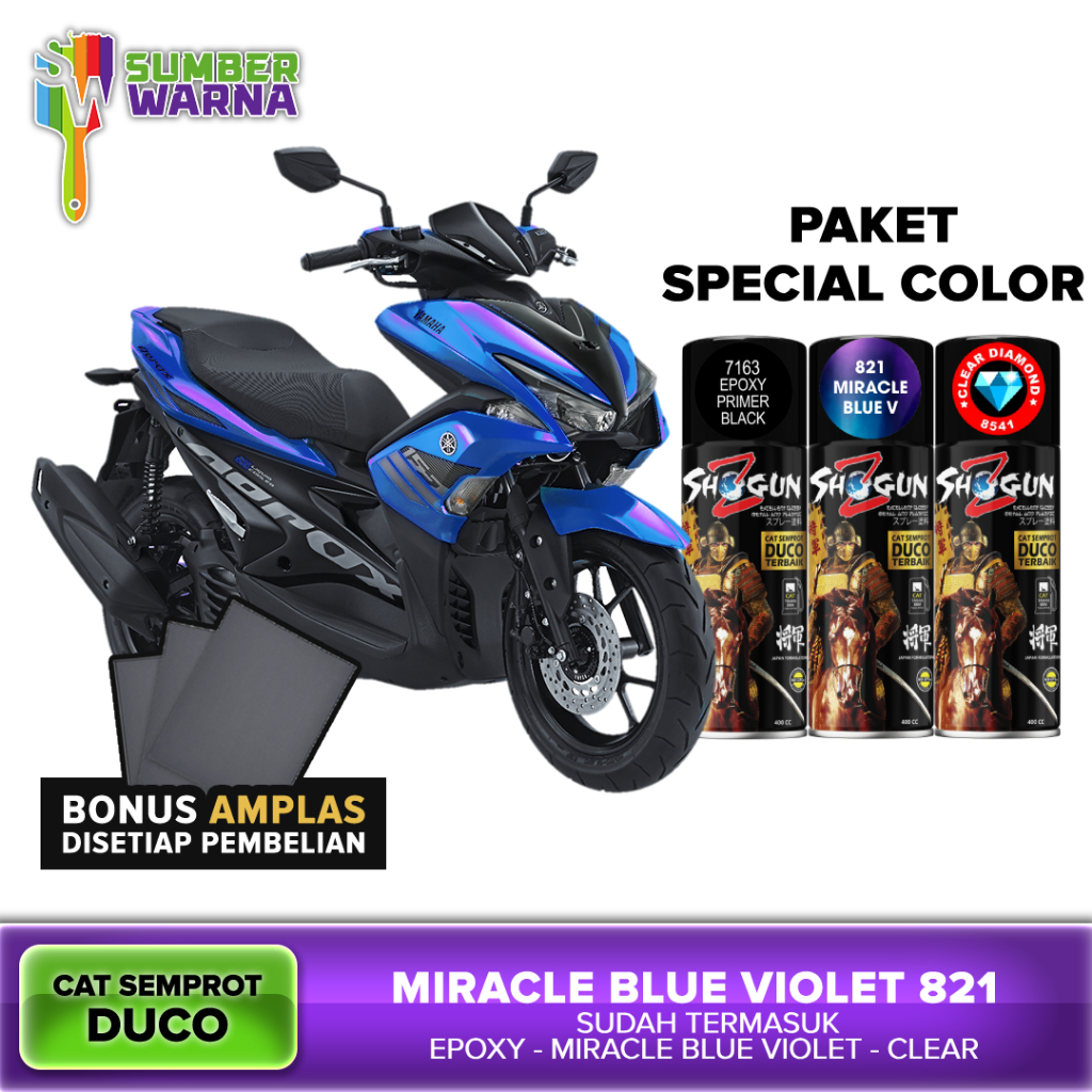 Paket Hemat Cat Semprot Motor Shogun Z Paint Bunglon Miracle Blue Violet 821