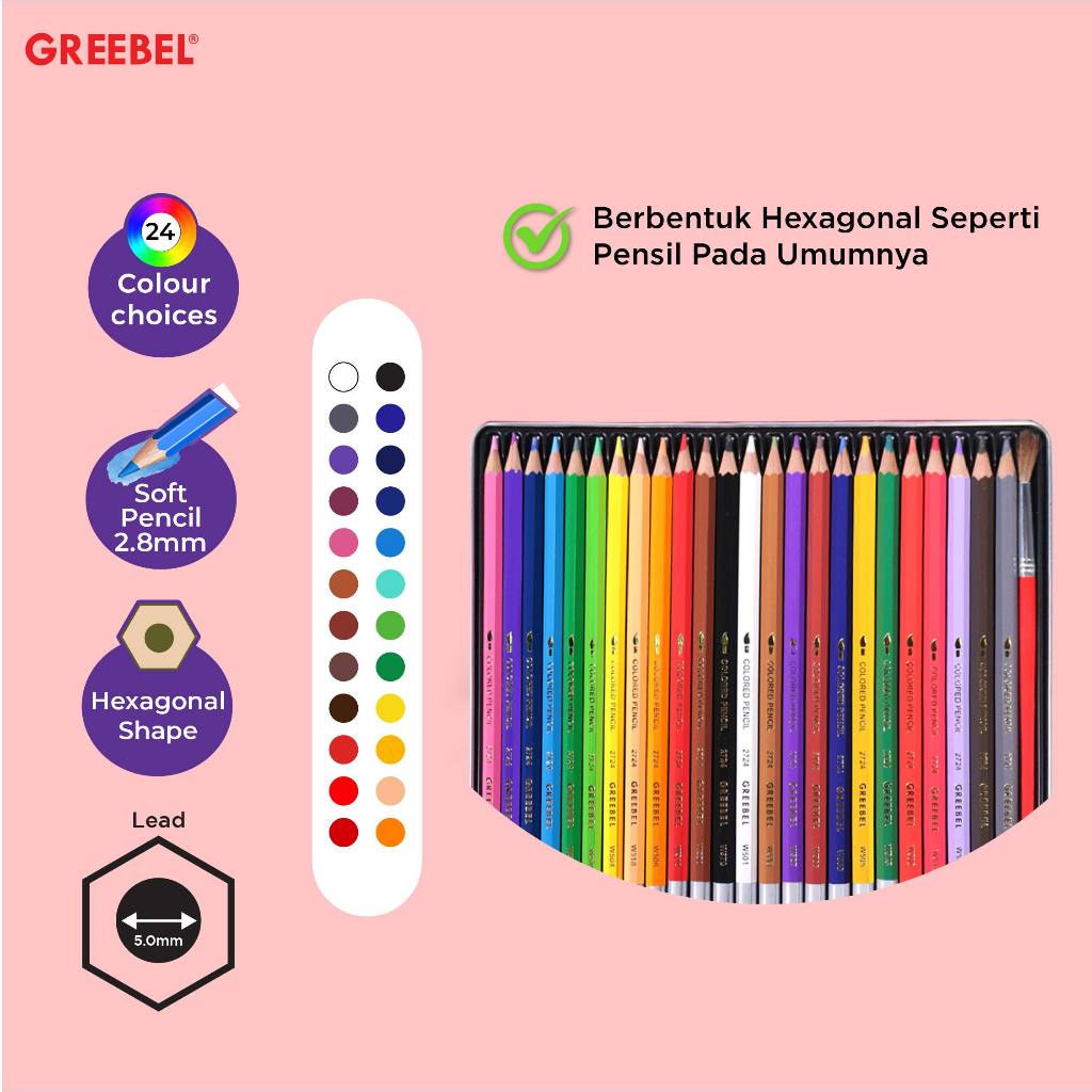Greebel Pensil Warna 24 Warna Watercolor Tin Case 2724 Coloring Pensil Warna Greebel Pensil Warna