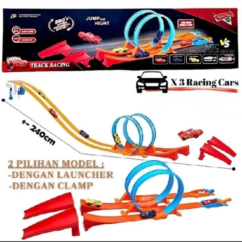 KIDS MANIA - TRACK RACING CARS MCQUEEN MAINAN ANAK MOBIL BALAP SELUNCURAN 3 JALUR LAUNCHER LINTASAN 
