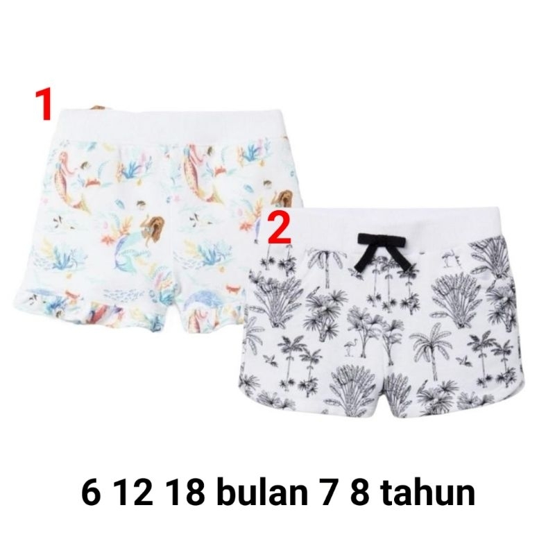 Celana pendek harian anak bayi perempuan Janie and Jack 6 12 bulan 7 8 tahun short pant putih mermai