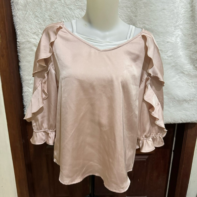 Blouse Satin Silk Rose Gold Preloved