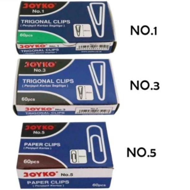 

JOYKO TRIGONAL PAPER CLIP NO. 1 NO. 3 NO. 5 KLIP PENJEPIT KERTAS SEGITIGA PER KOTAK