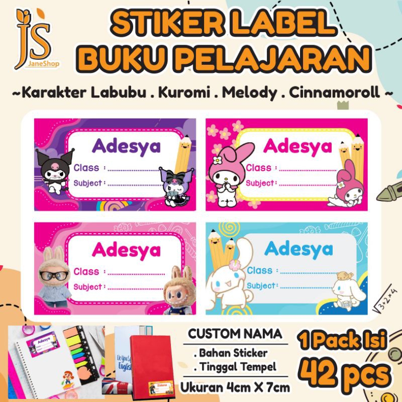 

Isi 42 Stiker Mapel - Label Buku Pelajaran Sekolah - Stiker mata pelajaran Karakter Labubu Cinnamonroll Kuromi