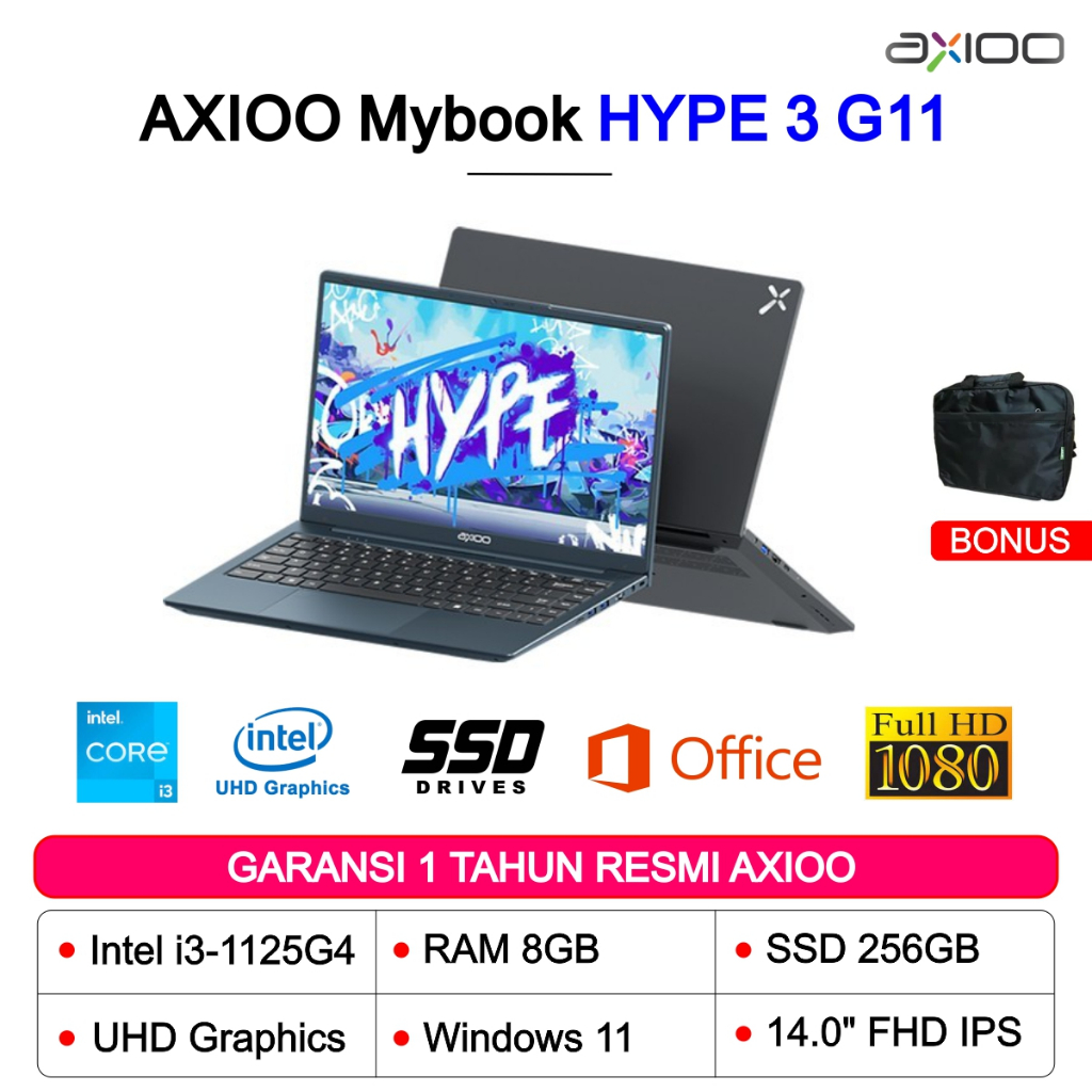 AXIOO HYPE 3 G11 CORE  I3-1125G4 RAM 8GB SSD256 14"FHD IPS WINDOWS 11