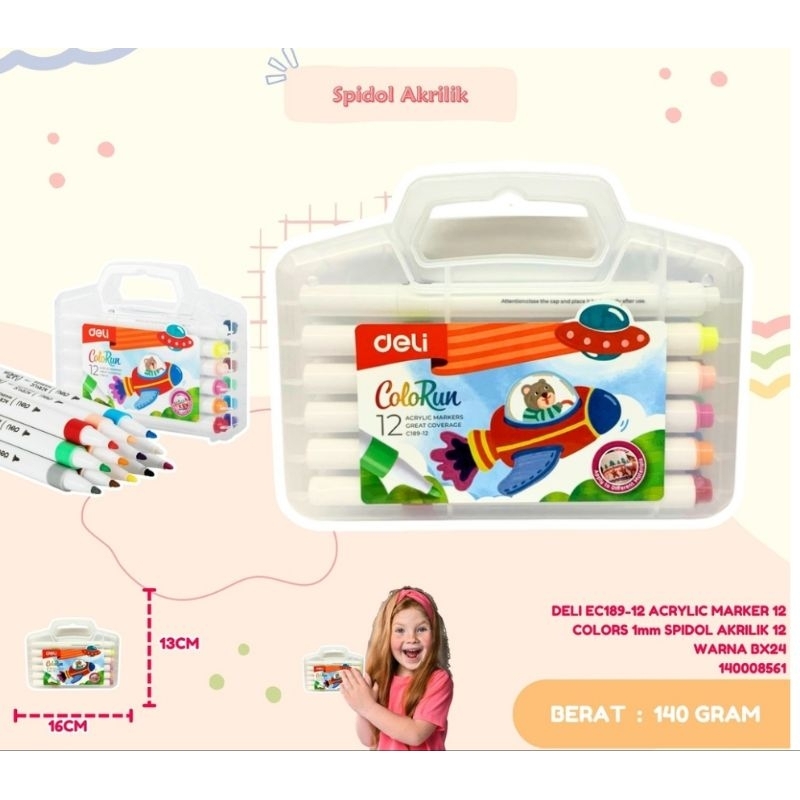 

Spidol Akrilik Acrylic Marker 12 colors 1mm Deli