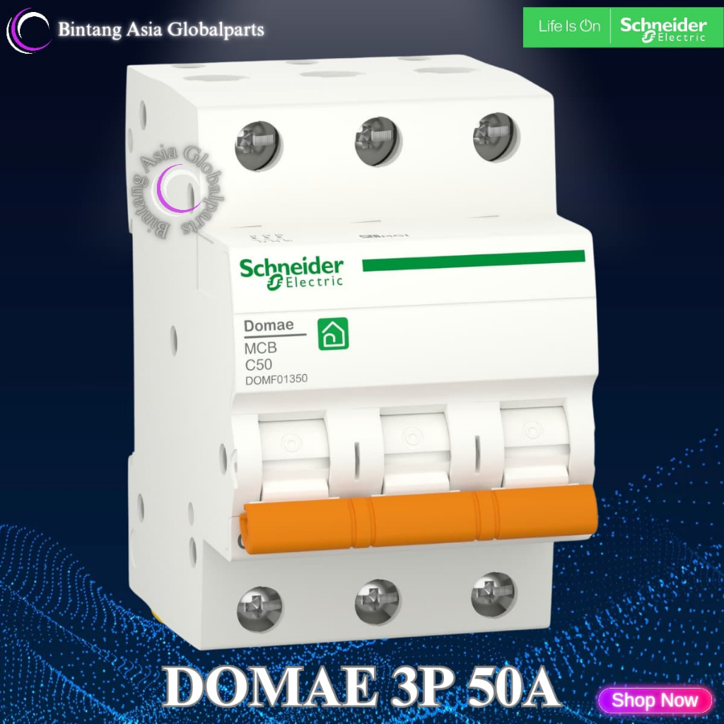 MCB 3p 50a Schneider Domae Original / MCB 3 Phase 50 Ampere DOMF01350 / MCB 3 Pole 50a New Domae
