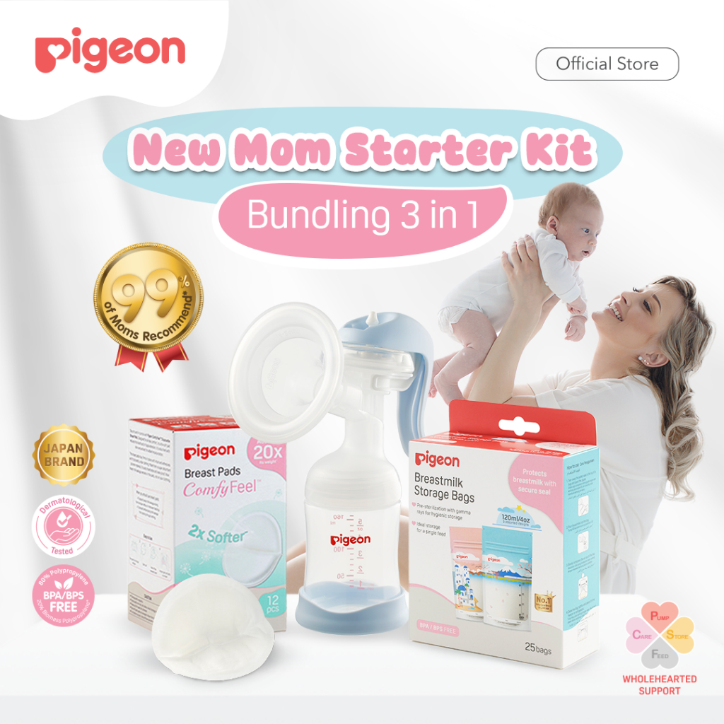 PIGEON New Mom Starter Kit  Bundling 3 in 1 (Breast Pump Manual, Breast Pads Comfyfeel 12pcs, Breast