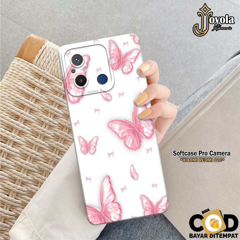 JOYOLA Case XIAOMI REDMI 12C - Fahion Case Kupu Kupu - Softcase XIAOMI REDMI 12C - Pro Camera - Casi
