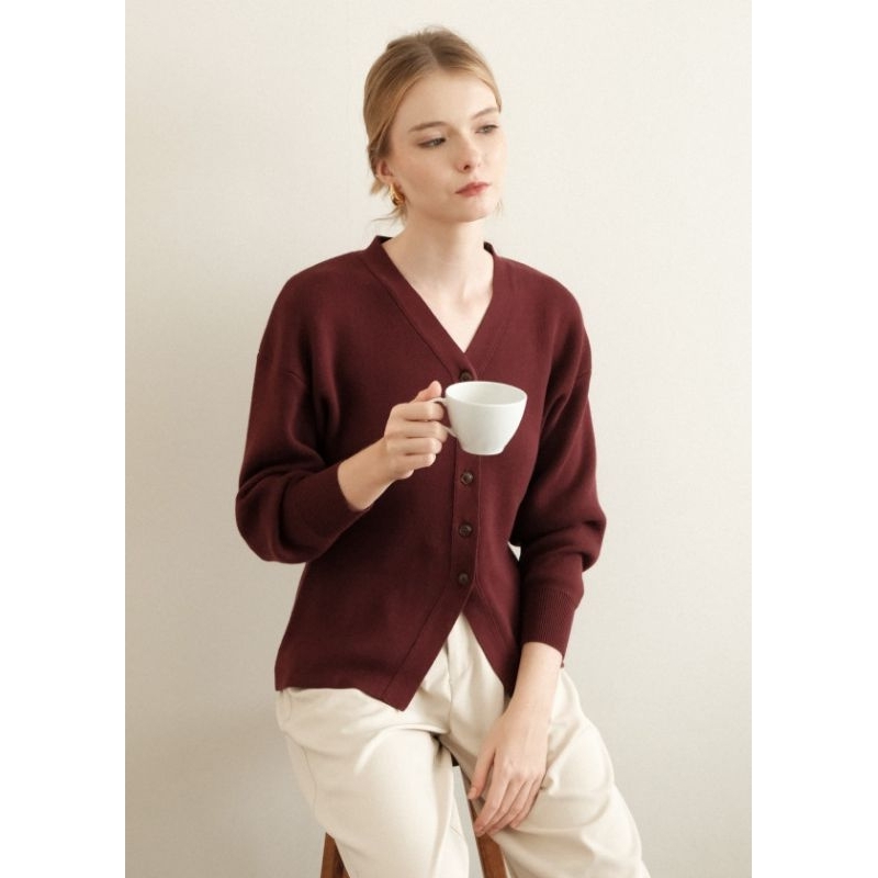 Jane Fitted Cardigan Royal Maroon