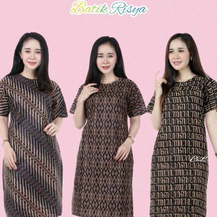 KODE G98K BAJU SIZE JUMBO DRESS BATIK WANITA JUMBO XXXXL  4L LENGAN PENDEK MOTIF AKSARA JAWA HITAM
