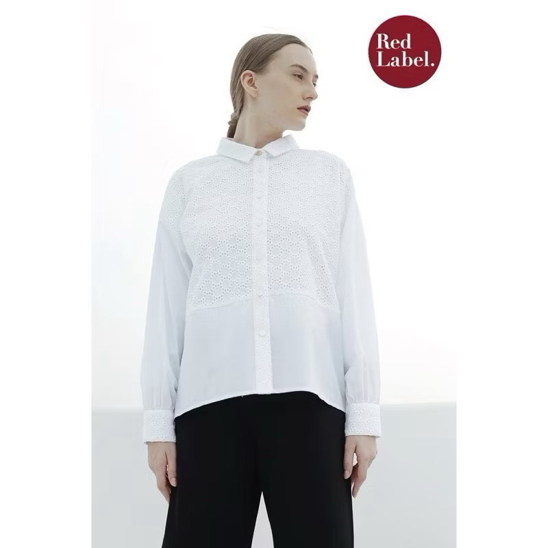 Preloved Benang Jarum White Cotton lace shirt Kemeja putih katbol