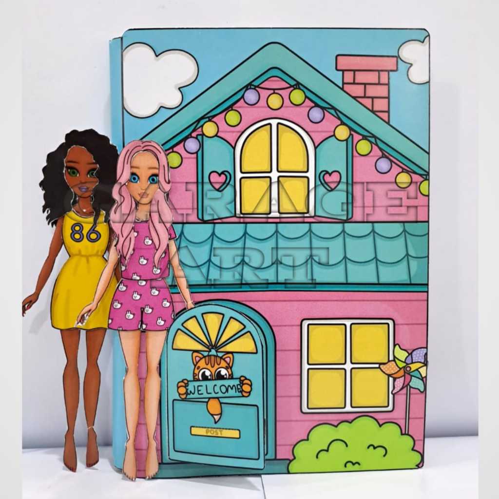 paper doll house BARBIE HOLLY busy book mainan kertas edukatif anak bongkar pasang boneka kertas
