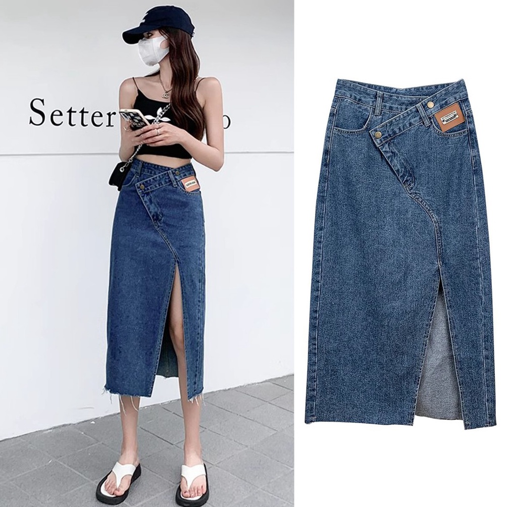 KODE G24L Keygirl rok wanita 7 8 kekinian jumbo XS5XLrok jeans belah samping retrohighwaist skirt a 